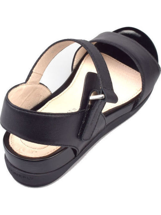 Eve 1 Leather Women's Flat Sandals Flatforms in Black Color
