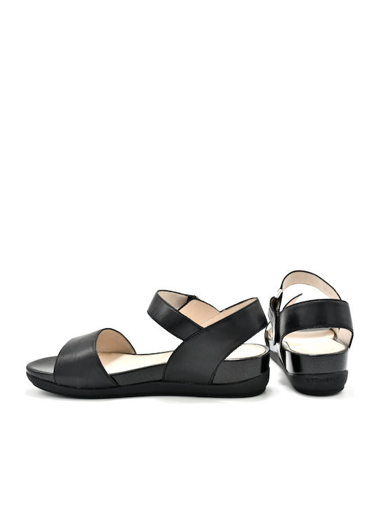Eve 1 Leather Women's Flat Sandals Flatforms in Black Color