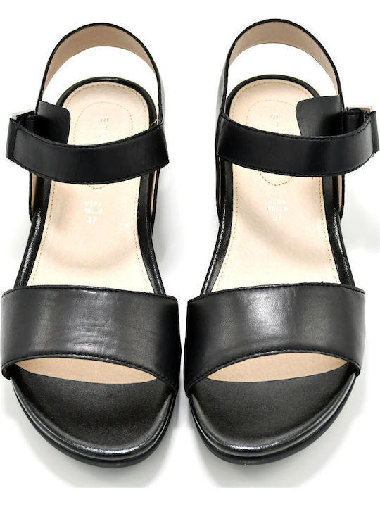 Eve 1 Leather Women's Flat Sandals Flatforms in Black Color