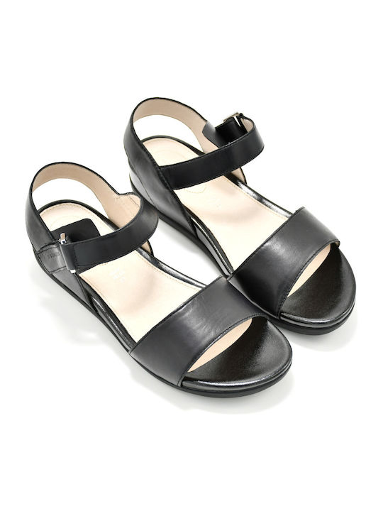 Eve 1 Leather Women's Flat Sandals Flatforms in Black Color