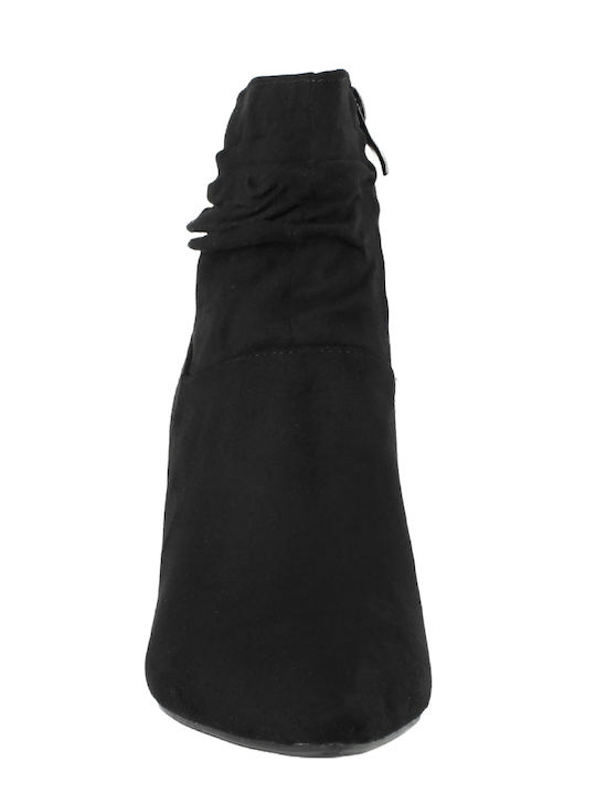 JB18436 Suede Γυναικεία Μποτάκια Αστραγάλου με Ψηλό Τακούνι Μαύρα