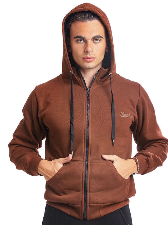 Paco & Co Men's Sweatshirt Jacket with Hood and Pockets Brown