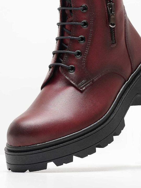 Mortoglou Women's Leather Combat Boots Burgundy