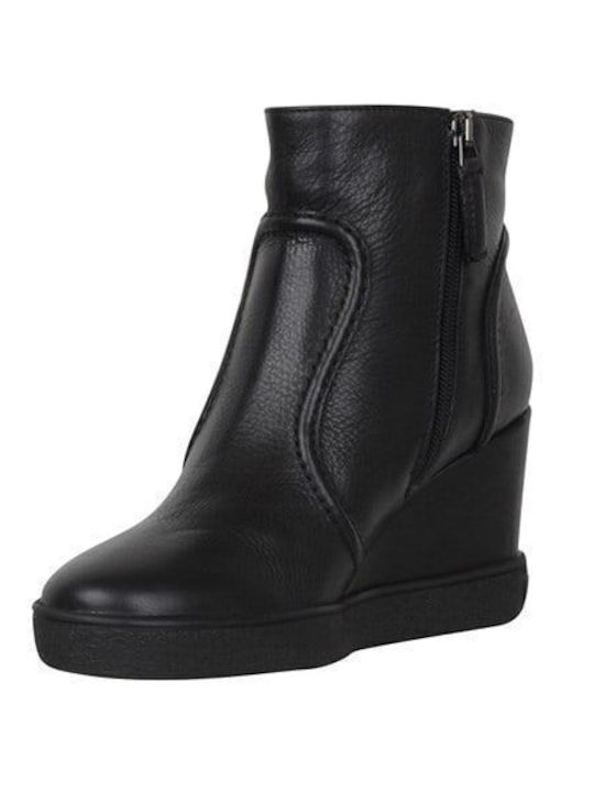Women's Leather Platform Boots Black