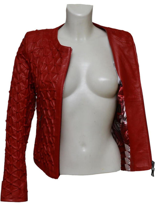 Δερμάτινα 100 Women's Short Lifestyle Leather Jacket for Winter Red
