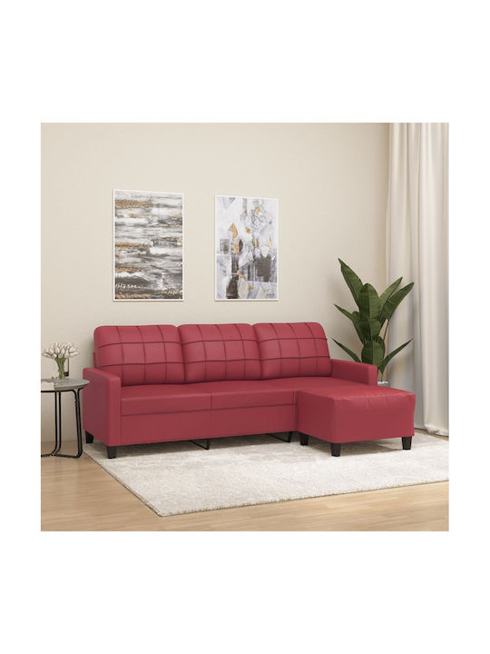 Living Room Furniture Set 3-seater & Stool Red