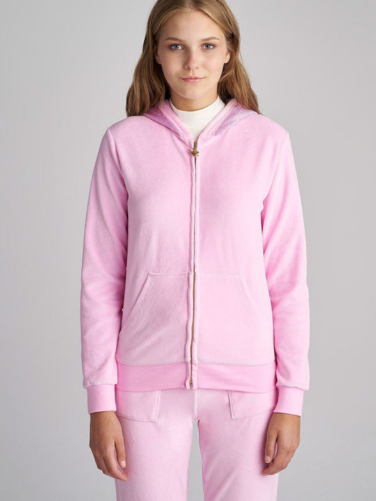 SugarFree Women's Hooded Velvet Cardigan Pink