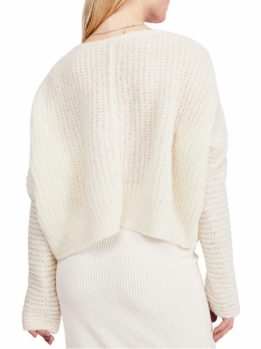 Free People Women's Long Sleeve Sweater with V Neckline White
