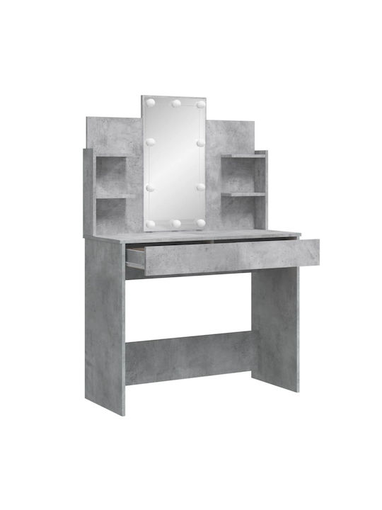 Masută De Toaletă De Podea Din Lemn Gri Beton Cu Oglindă 96x40x142cm