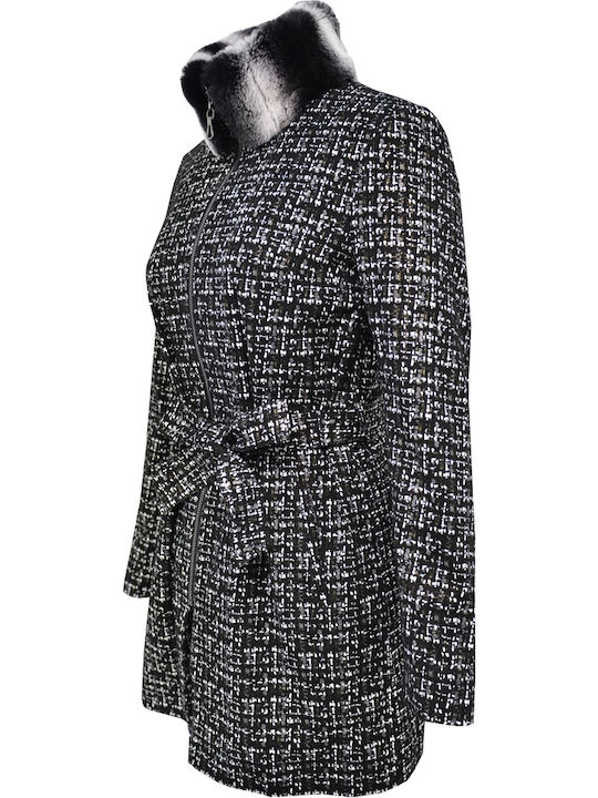 Δερμάτινα 100 Women's Leather Short Half Coat with Zipper and Fur Beige
