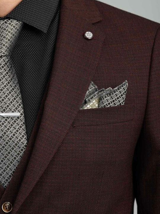 Men's Winter Suit with Vest Slim Fit Burgundy