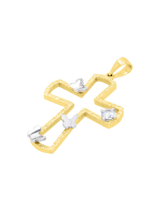 Damen Gold Kreuz 14K mit Kette