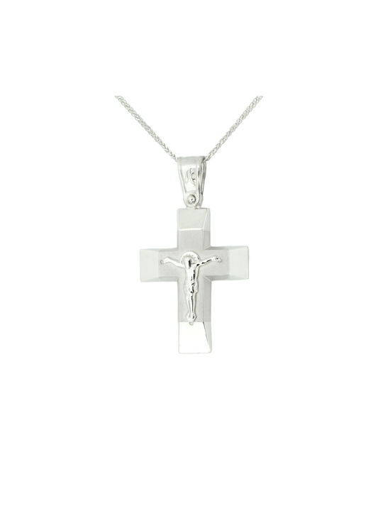 Men's White Gold Cross 14K