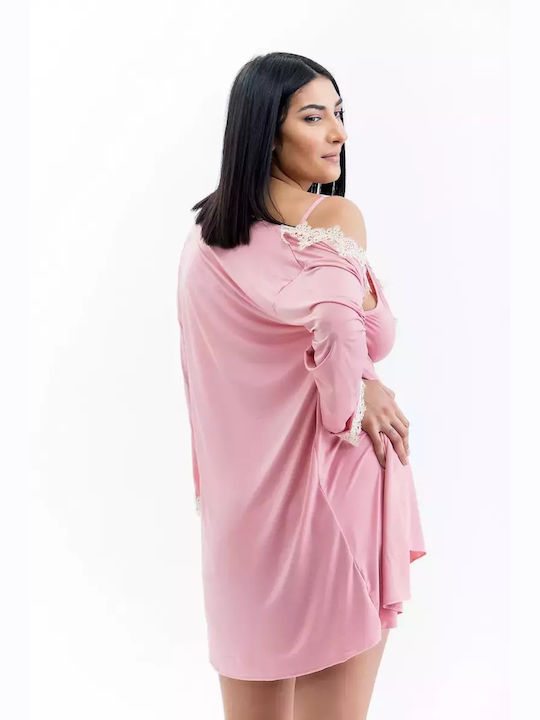 Lafagot Winter Damen Robe mit Nachthemd Rosa