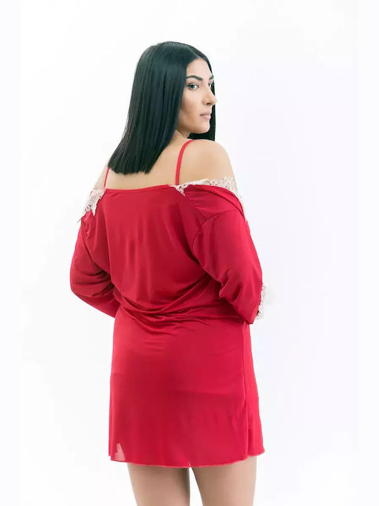 Lafagot Winter Damen Robe mit Nachthemd Rot