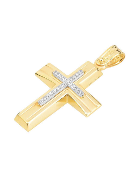 Damen Gold Kreuz 14K Beidseitig mit Kette