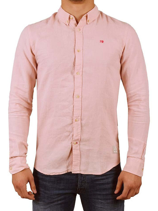 Scotch & Soda Men's Shirt Long Sleeve Linen Pink 148849-0181