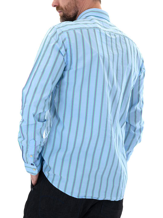 Scotch & Soda Men's Shirt Long Sleeve Cotton Striped Light Blue 155144-0218