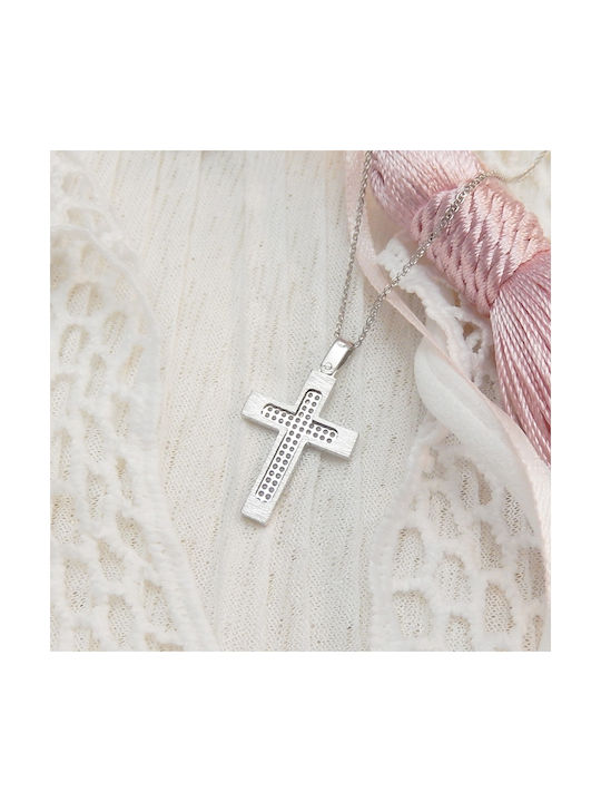 Art d or Damen Weißgold Kreuz 14K Beidseitig mit Kette