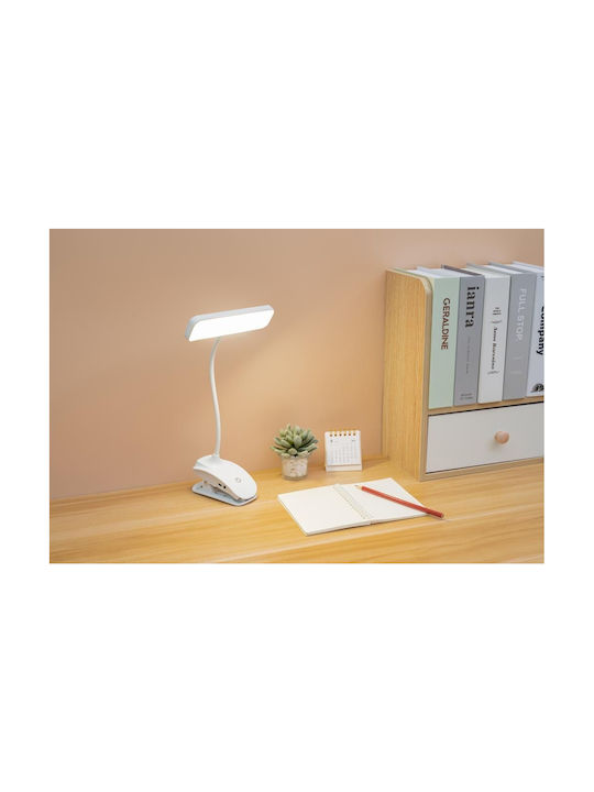 XO Rechargeable LED Office Lamp with Flexible Arm and Clip in White Color