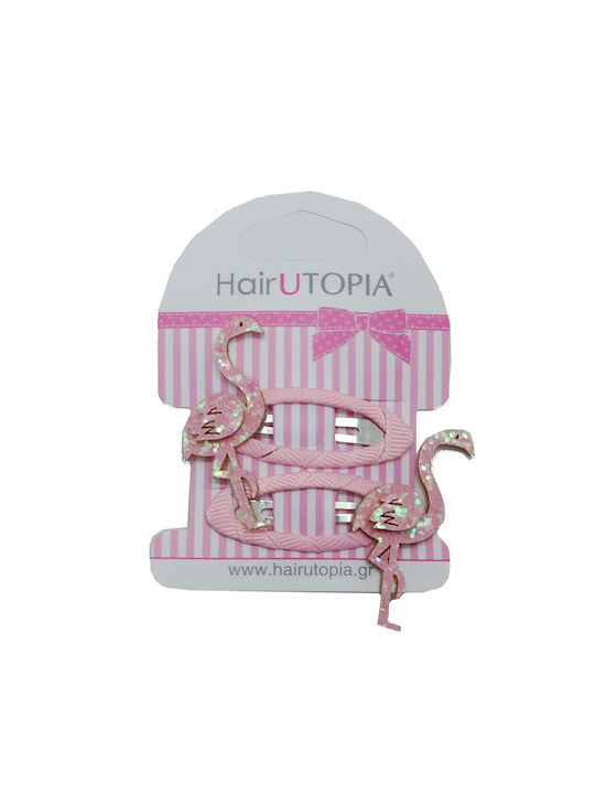 Hair Utopia Παιδικό Κλιπ σε Ροζ Χρώμα 2τμχ