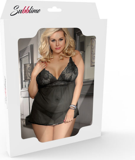 Subblime Set Sexy De Lenjerie Cu Dantelă Negru Mărimi Mari
