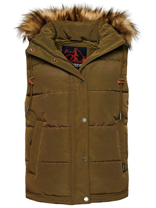 D3 Ovin Everest Faux Women's Short Puffer Jacket for Winter Khaki