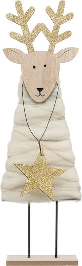 Illuminated Christmas Wooden Figure Deer Beige Length 9cm