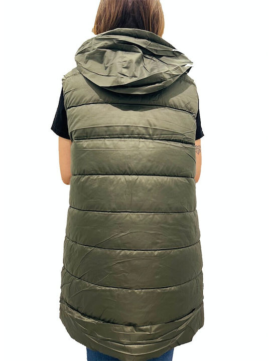 Mezzo Mezzo Lang Damen Ärmellos Puffer Jacke für Winter Khaki