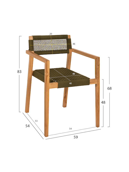 Charlotte Dining Room Wooden Armchair Green 59x54x83cm