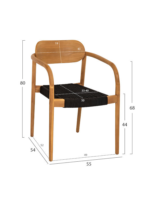 Oslo Πολυθρόνα Τραπεζαρίας Ξύλινη Μαύρο 55x54x80εκ.