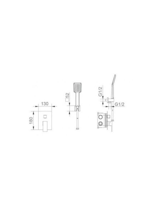 Excel Built-in Mixer, Hand Shower & Shower Head Set for Shower 3 Exits Silver