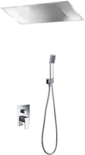 Excel Set Mischer, Handbrause & Duschkopf für Wandmontage für Dusche 4 Ausgänge Silber