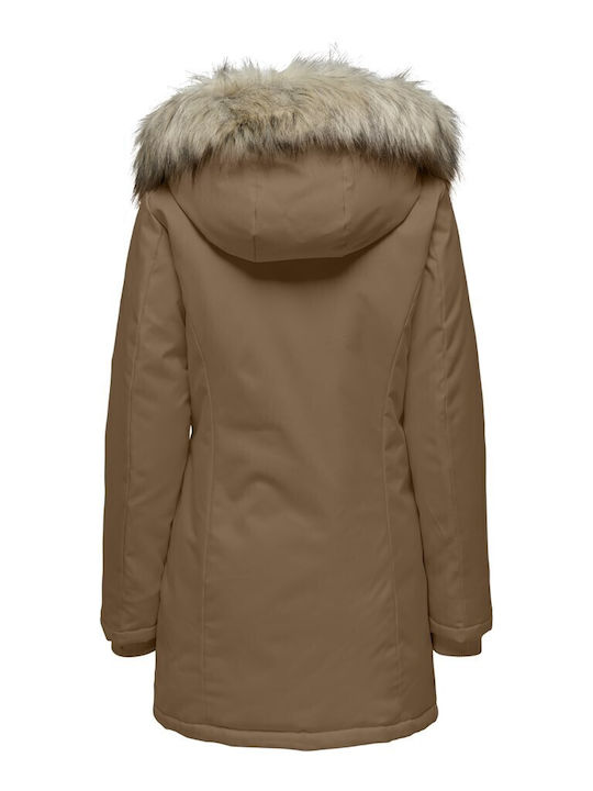 Lang Damen Parka Jacke für Winter Braun