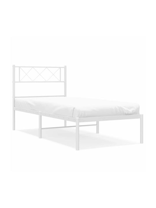 Single Metal Bed White with Slats for Mattress 80x200cm