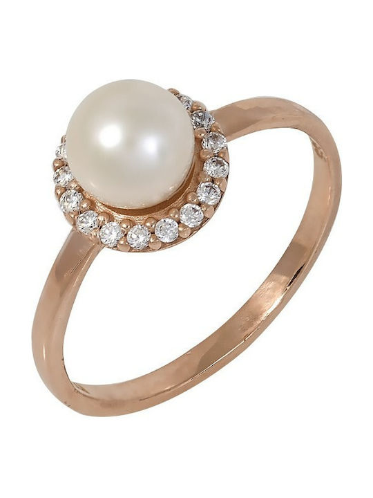 Necklace in 14K pink gold with pearl and white cubic zirconia (KO000589)* 3520Ρ1