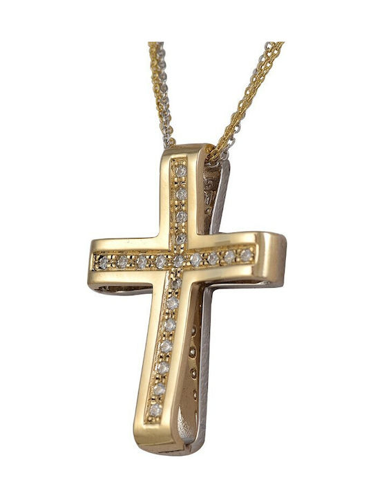 Cross with 14K white and yellow gold chain, two-sided, with white cubic zirconia (SE000122)* 1286Λ