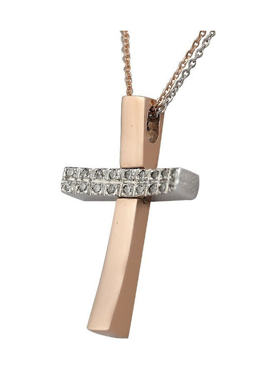 Baptismal cross-chain in 14K white and pink gold, with white cubic zirconia (SE000124)* 262Λ