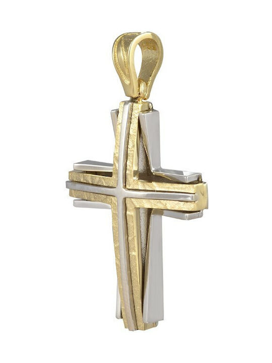 Male baptismal cross in yellow and white gold 14K (ΣΤ001424) 850Δ