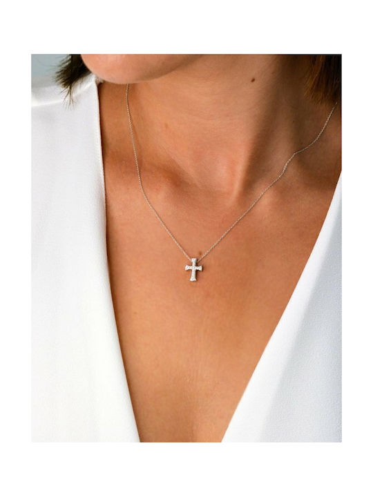 Baptismal cross SOLEDOR made of 14K white gold with cubic zirconia