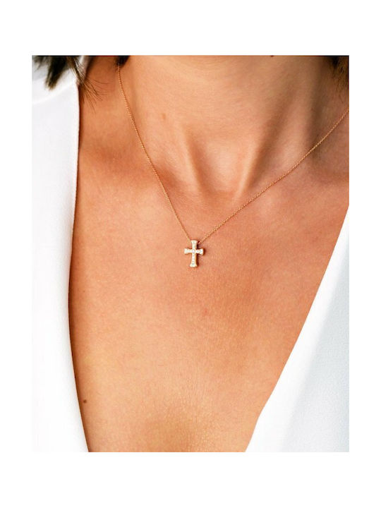 Baptismal cross SOLEDOR in 14K pink gold with cubic zirconia