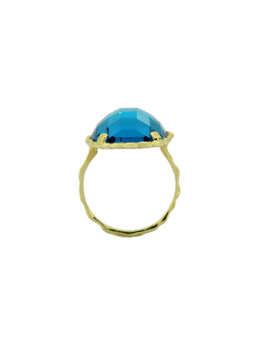 Damen Metron Gold Ring K14 mit aqua marine ΔK0110