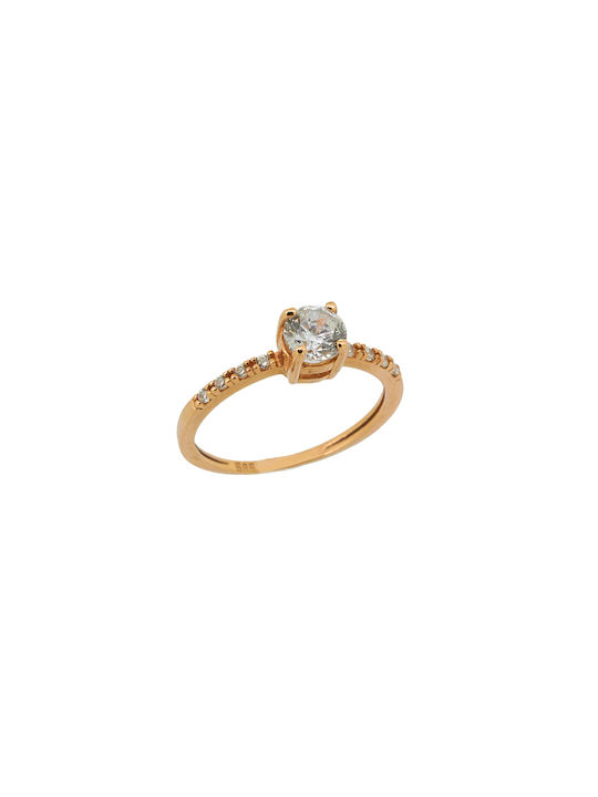 Single Stone Bread Ring in White and Rose Gold K14 with Zirconia ΔK0993