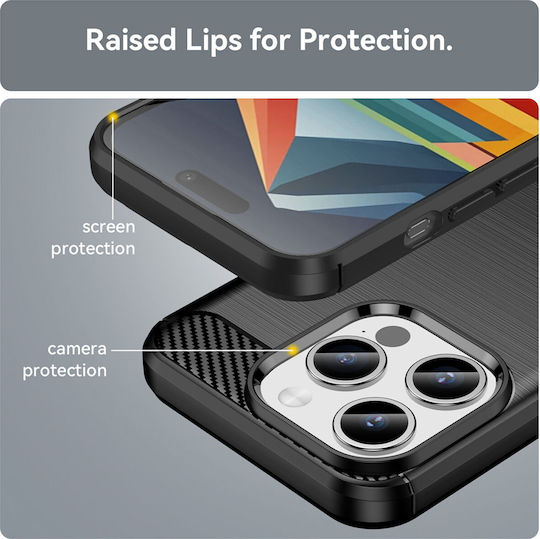 Techsuit 15 Pro Techsuit Carbon Umschlag Rückseite Silikon Schwarz (iPhone 15 Pro)