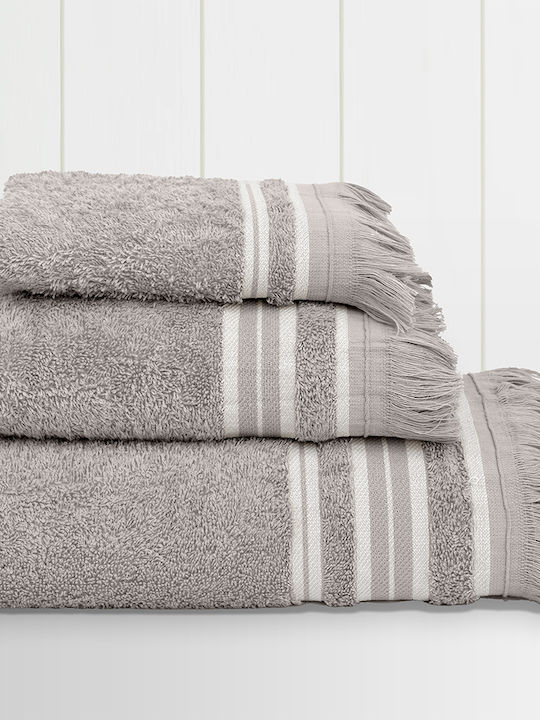 Lino Home Σετ Πετσέτες Μπάνιου 3τμχ Casia Grey Βάρους 450gr/m²