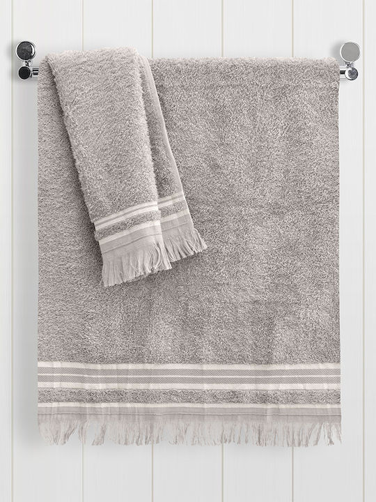 Lino Home Σετ Πετσέτες Μπάνιου 3τμχ Casia Grey Βάρους 450gr/m²