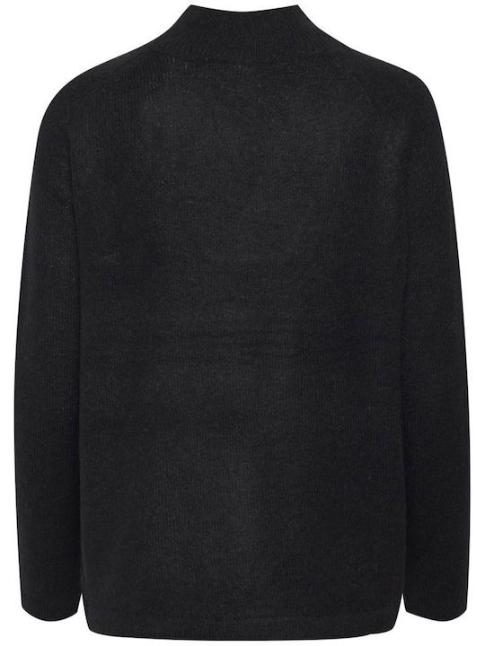 ICHI Kamara Women's Long Sleeve Sweater with V Neckline Black