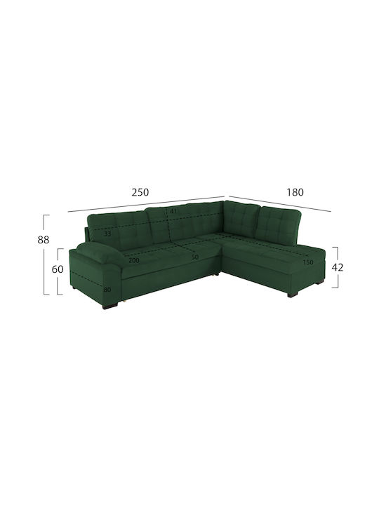 Jade Colțar Canapea Pat Cu Colțul Din Dreapta Catifea Chiparos 250x180x88cm