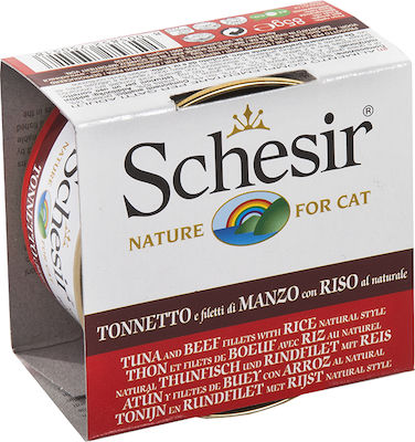 Schesir Nature for Cat Wet Food for Adult Cats In Can with Calf / Rice / Tuna Άλμη 1pc 85gr