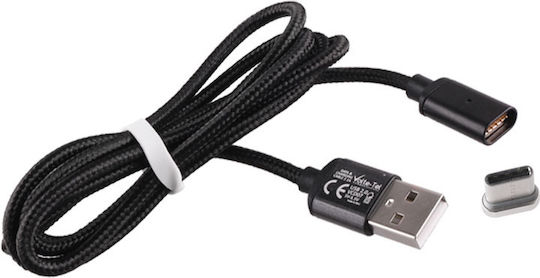 Volte-Tel Braided / Magnetic USB 2.0 Cable USB-C male - USB-A Μαύρο 1m 8201974